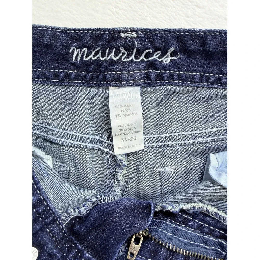 Maurices Dark Wash Denim Maxi Skirt Y2K Boho Embroidered Pockets Size 7/8